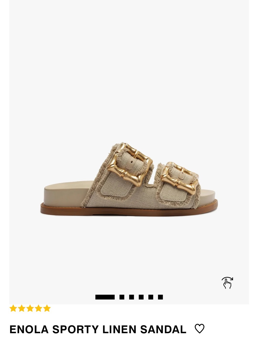 SCHUTZ Beige Linen Double-Buckle Slide Sandal with Gold Buckles